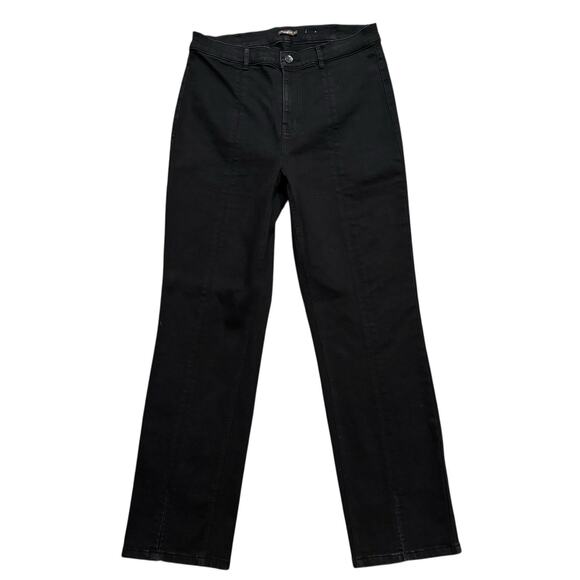 J. McLaughlin Jeans 10 Black Rainey High Rise Straight Leg Kick Flare Split Hem - Picture 1 of 6